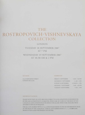 [Коллекция Мс. Растроповича и Г. Вишневской]. The Rostropovich-Vishnevskaya Collection. Sotheby's, London. 2007.